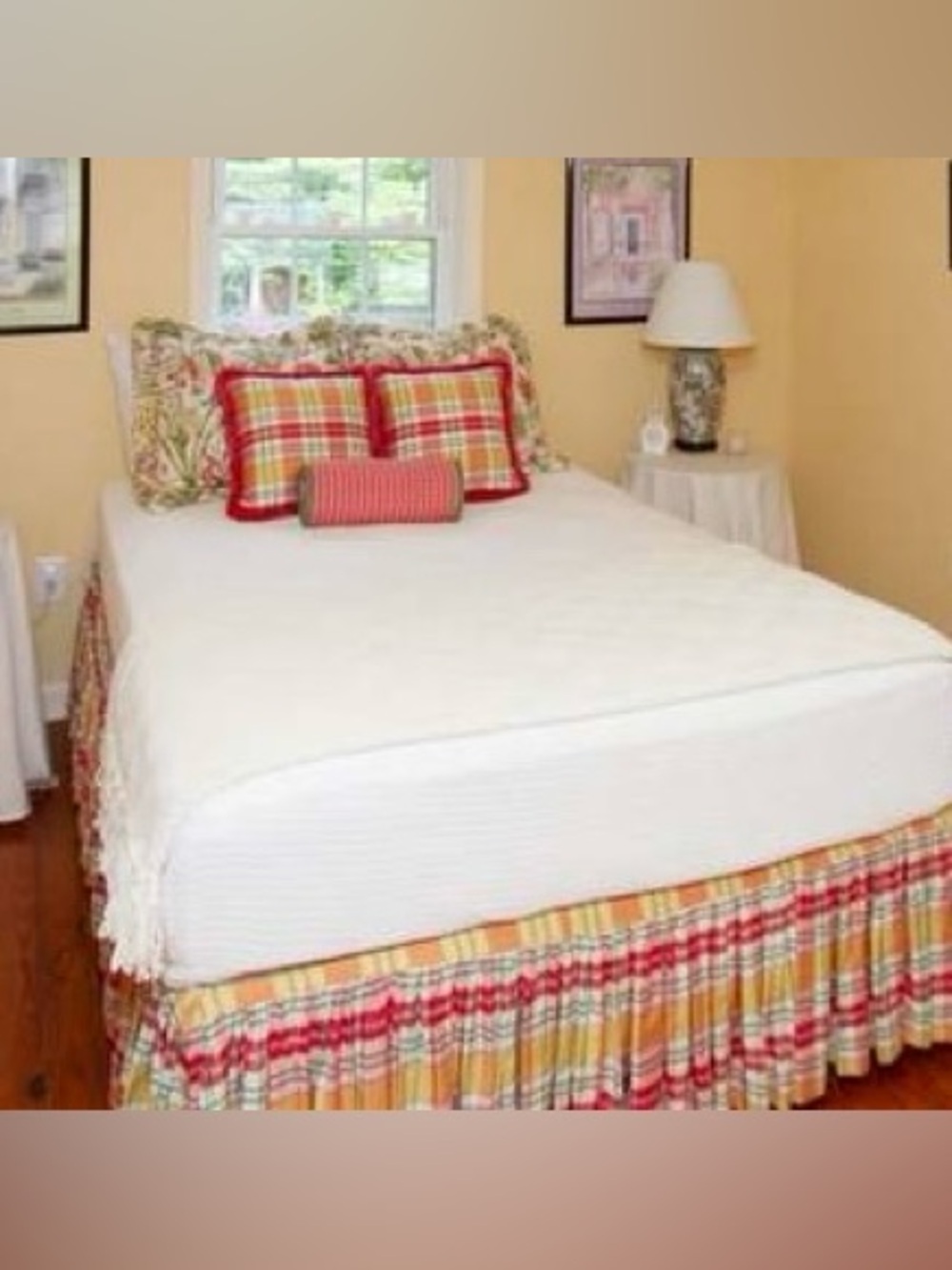 Vintage custom bedding in pink & yellow plaid
